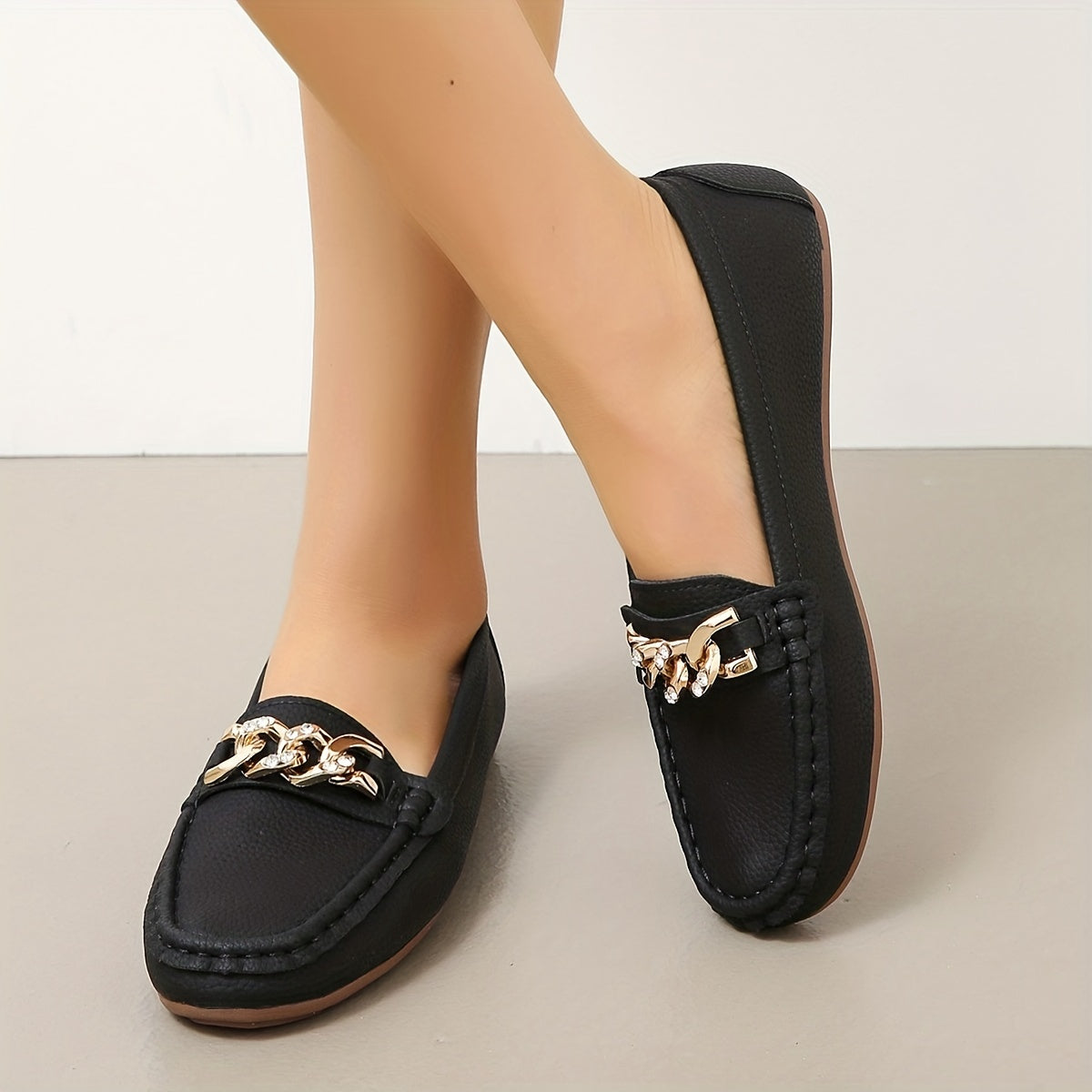 Women's Metallic Chain Loafers Slip On Soft Sole Flat Shoes