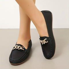 Women's Metallic Chain Loafers Slip On Soft Sole Flat Shoes