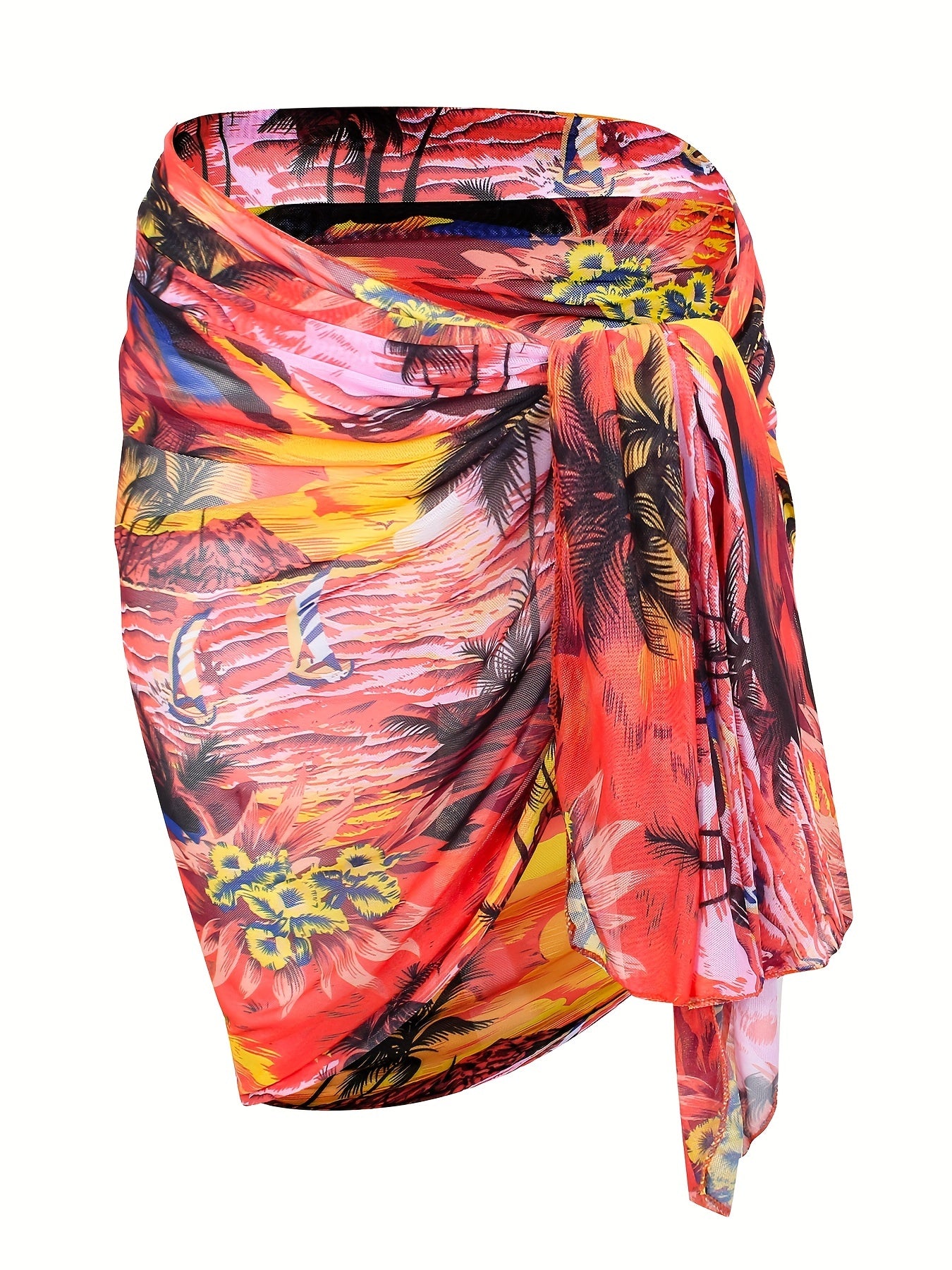 Boho Bikini Bottoms Tropical Print Cover Up Skirt