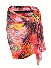 Boho Bikini Bottoms Tropical Print Cover Up Skirt