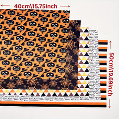5pcs Large Halloween Fabric DIY Patchwork with Pumpkin Ghost & Spider Web Prints