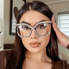 Clear Lens Rhinestone Decor Glasses Anti Light Photo Booth Props