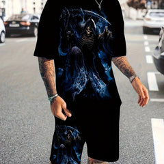 Men's Skeleton Print T-shirt & Shorts Set