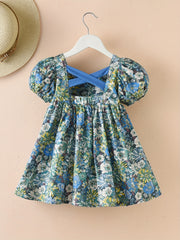 Toddler Girls Short Puff Sleeve Floral Dress Kids Summer Outfit