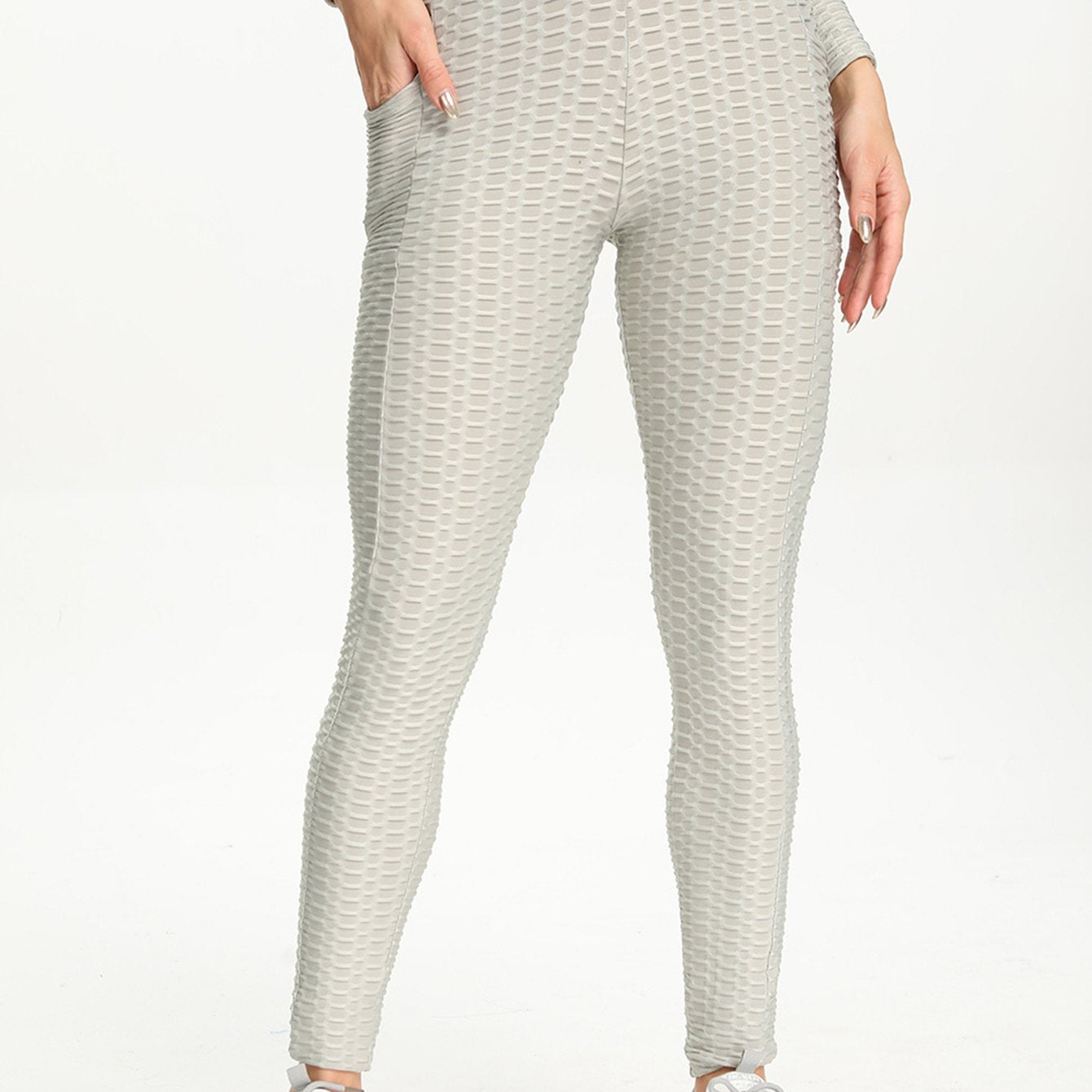 Honeycomb Yoga Pants High Waist Side Pockets Seersucker Sports Leggings