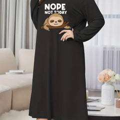 Cartoon Sloth Print Long Sleeve Sleep Dress