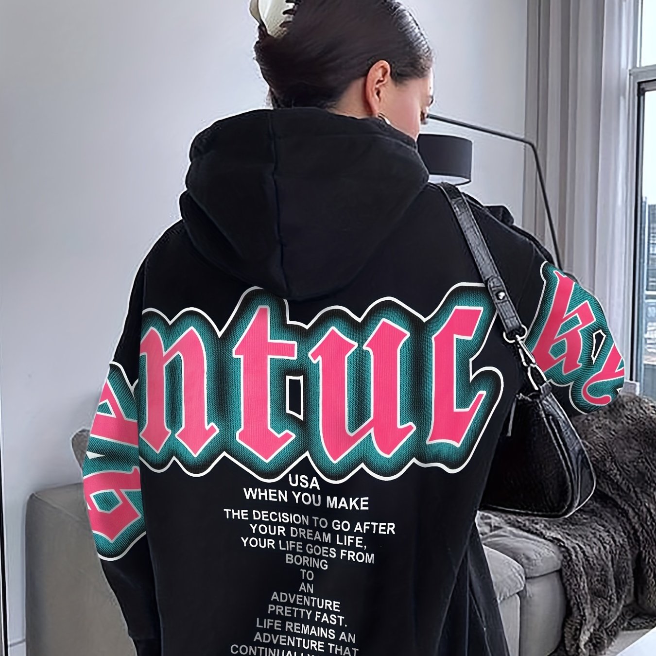 Letter Print Loose Hoodie Casual Long Sleeve Hoodies Sweatshirt