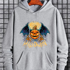 Men's Cartoon Pumpkin Hoodie Halloween Style Drawstring Hooded Sweatshirt