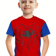 Spider Print Boys T Shirt Cosplay Costume Tee Kids Short Sleeve Novelty Top