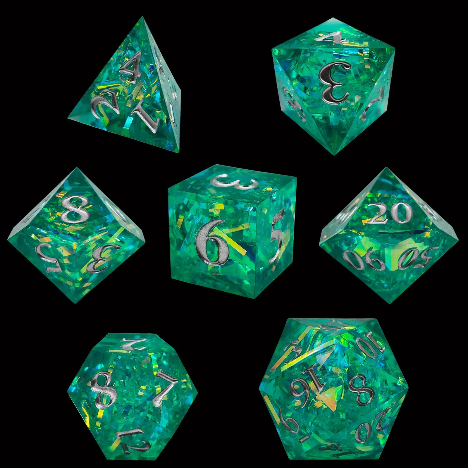 Resin Colorful Striped Dice Set Of 7 Sharp Dice Gaming Accessories