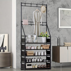 Entryway Coat Rack with Shoe Storage Shelves