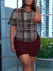 Plaid Print Tee & Shorts Outfits Set