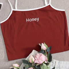 Women's Plus Ribbed Cami Top with Letter Embroidery