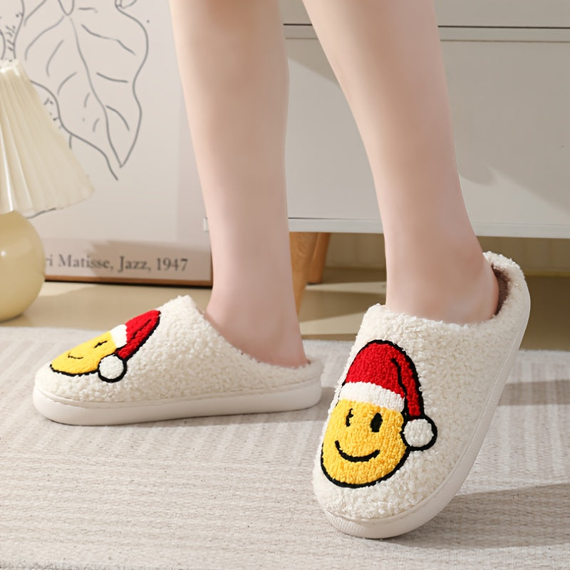 Christmas Cartoon Plush Slippers Smile Face Warm Shoes