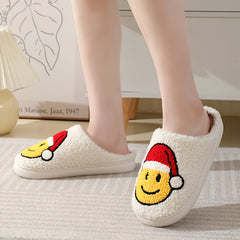 Christmas Cartoon Plush Slippers Smile Face Warm Shoes