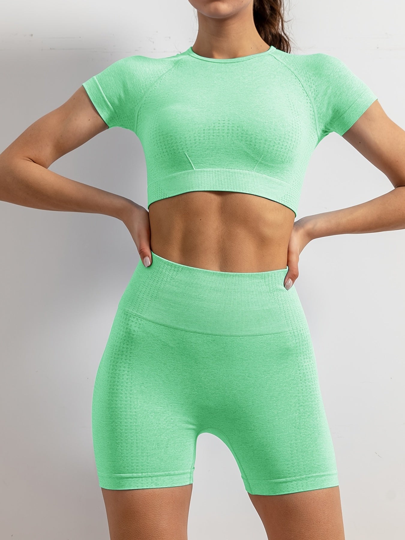 2pcs Yoga Sports Sets Quick Drying Short Sleeve Sports Cropped Tank Tops