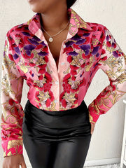 Women's Graphic Print Long Sleeve Button Up Top