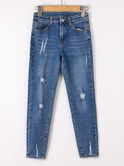 Girls Ripped Stretch Skinny Jeans Street Outfit