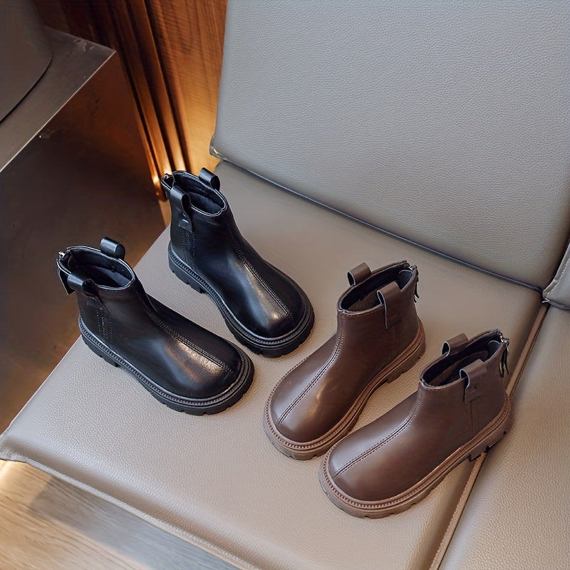 Boys Solid Non Slip Zipper Boots for Indoor Outdoor Travel