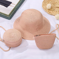 Kids Straw Crossbody Bag and Seaside Hat Set