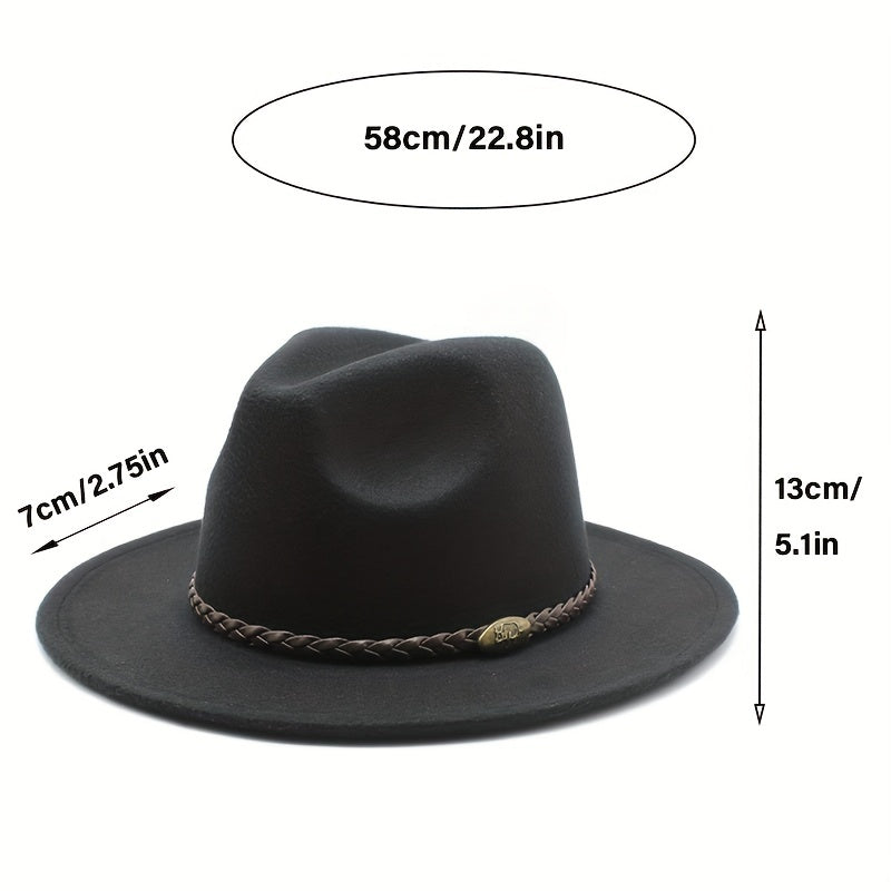 Men's Vintage Woolen Top Hat with Belt - British Style Flat Brim Jazz Hat