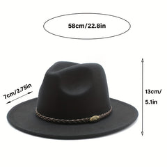 Men's Vintage Woolen Top Hat with Belt - British Style Flat Brim Jazz Hat