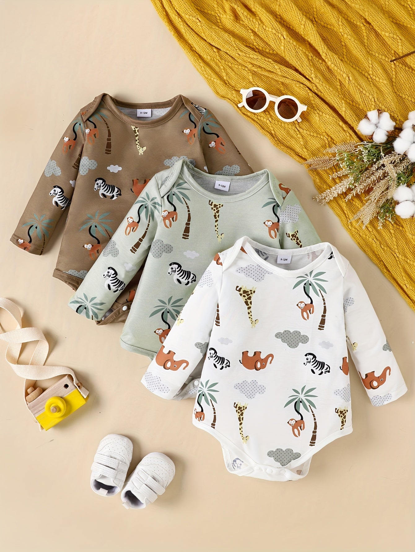 3pcs Cartoon Romper Creeper Clothes For Baby Boys And Girls
