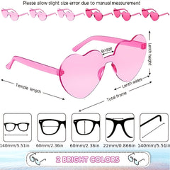 6pcs Rimless Heart Shaped Sunglasses Transparent Candy Eyewear