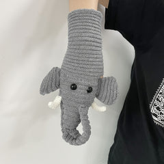Cartoon Elephant Embroidery Wool Knitted Warm Mittens