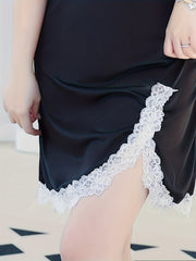 Contrast Lace Trim V Neck High Stretch Cami Sleep Dress