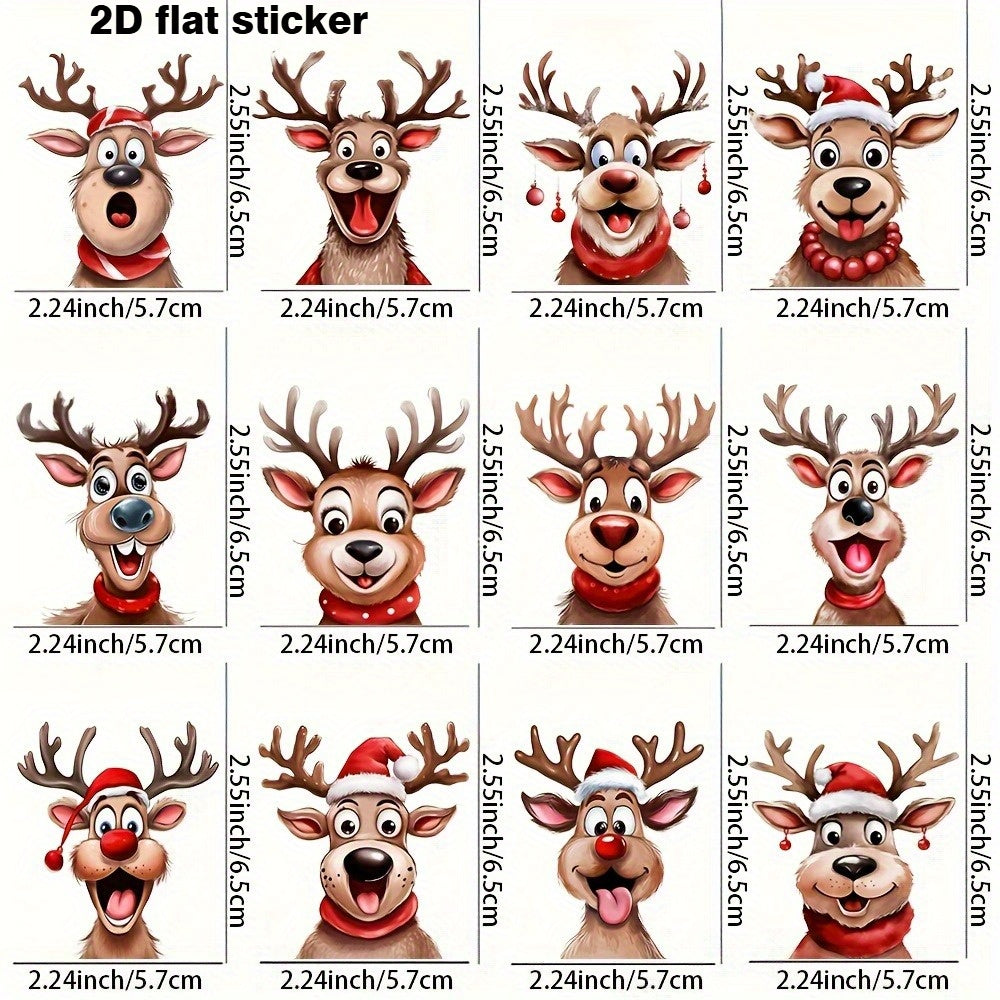 12pcs Christmas Deer Cartoon Vinyl Stickers for Cup Laptop Helmet DIY