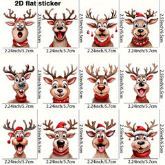 12pcs Christmas Deer Cartoon Vinyl Stickers for Cup Laptop Helmet DIY