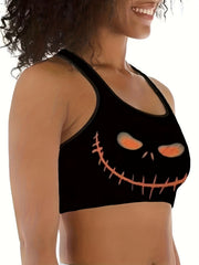 Halloween Sports Top Women's Plus Pumpkin Print Yoga Crop Top