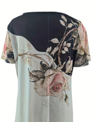 Floral Print V Neck Maxi Dress, Plus Size