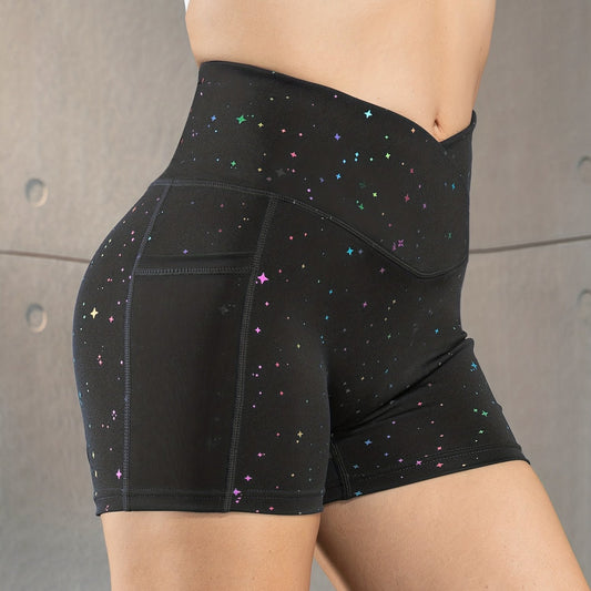 Women's Star Print Cross Waist Yoga Shorts Sexy Skinny Comfortable for Fitness