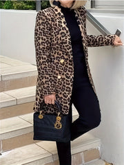 Leopard Print Long Sleeve Lapel Collar Blazer