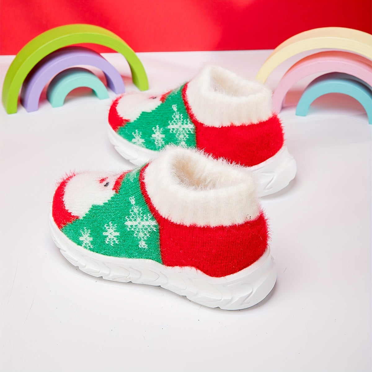 Girl's Christmas Style Slip On Sock Shoes Comfy Non Slip Thermal Sneakers
