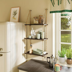 3 Tier Hanging Wall Shelves Swing Rope Floating Shelf