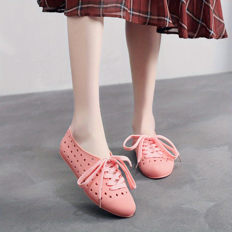 Women's Star & Heart Hollow Out Casual Lace Up Flat Shoes