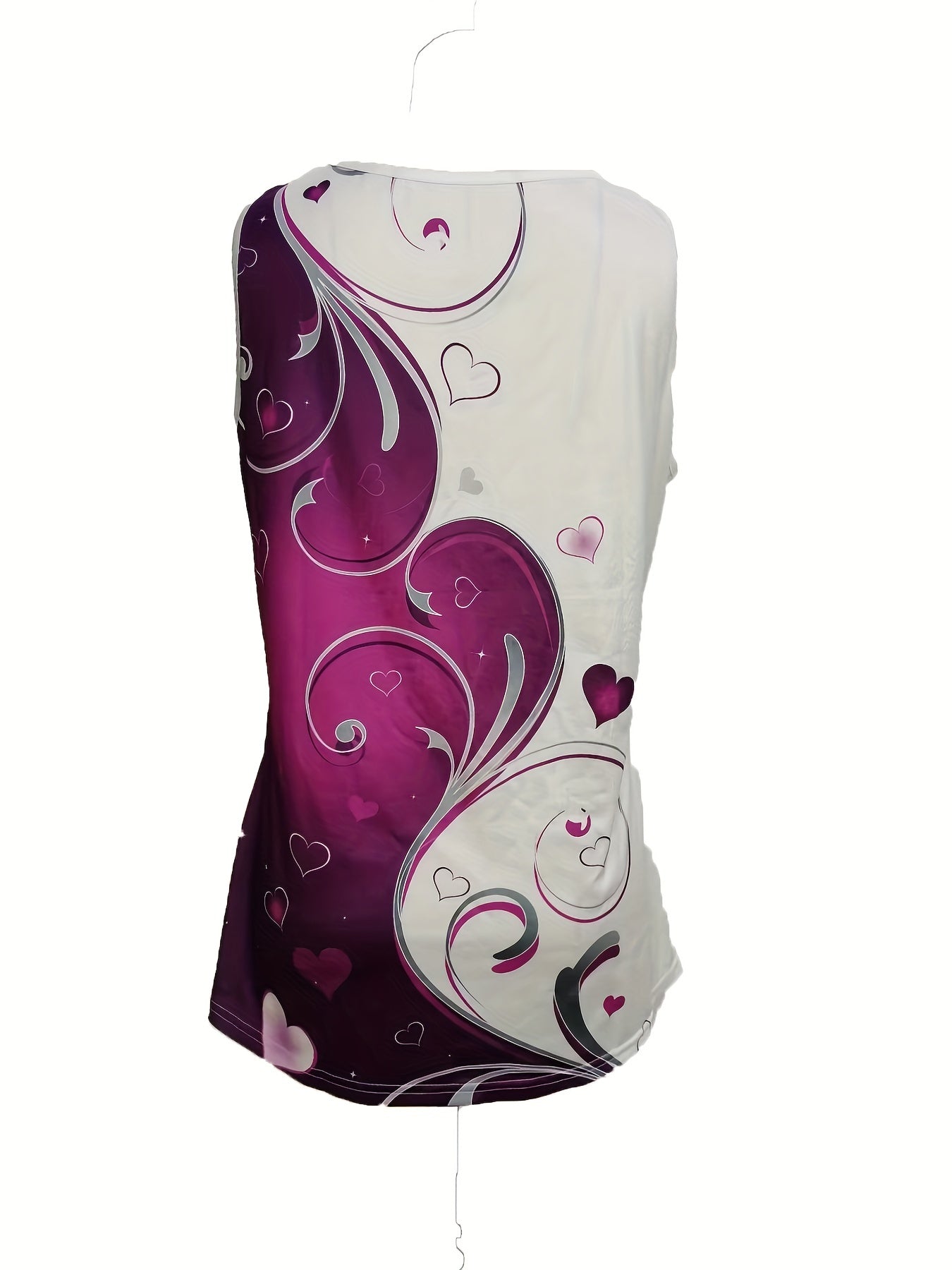 Women's Tank Top Heart & Floral Print Zipper V Neck