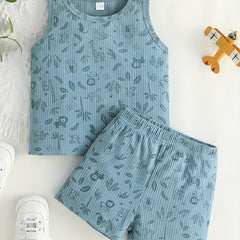 2pcs Baby Boys Animal Print Tank Top & Shorts Set for Summer