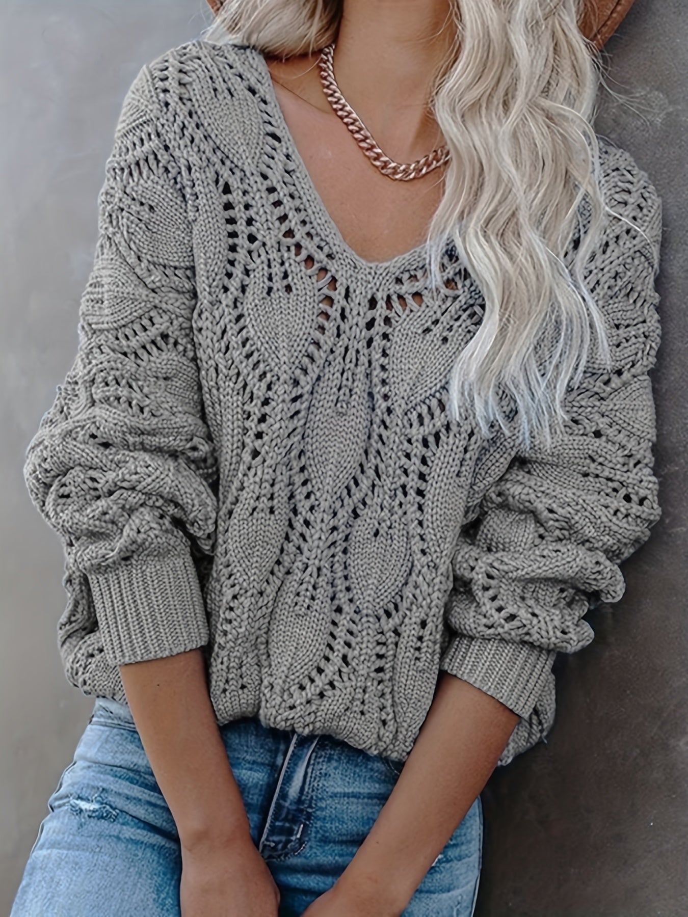 V Neck Cut Out Sweater for Women