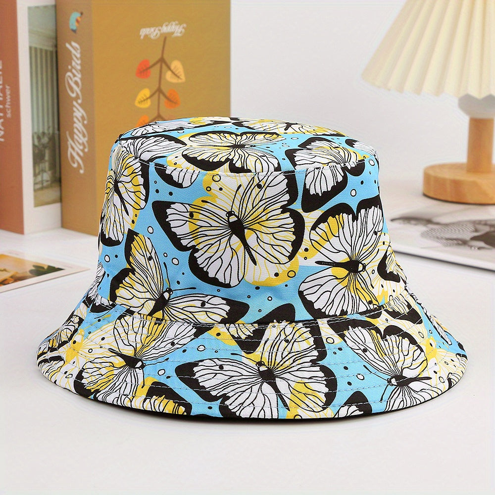 Children's Butterfly Print Sunshade Bucket Hat for Outdoor Travel