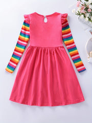 Unicorn Cotton Dress For Girls Long Sleeve Playwear