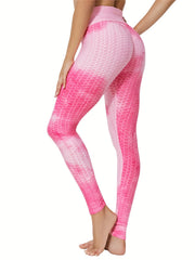 Tie Dye Honeycomb Yoga Leggings High Stretchy Seersucker Fabric Sports Pants