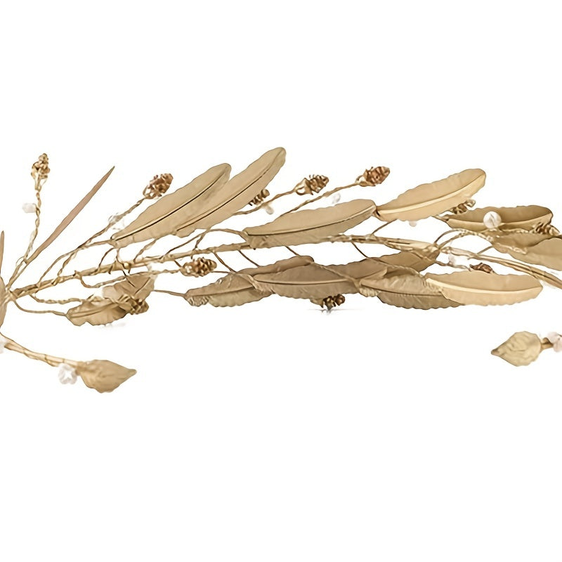 Golden Leaves Wedding Crown Pearl Bridal Crown Golden Headband