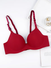Red Seamless Push Up Wireless Bra Three Rows Buckles