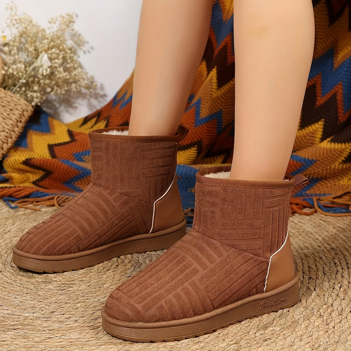 Women's Solid Snow Boots Non slip Comfortable Thickened Medium Tube Shoes