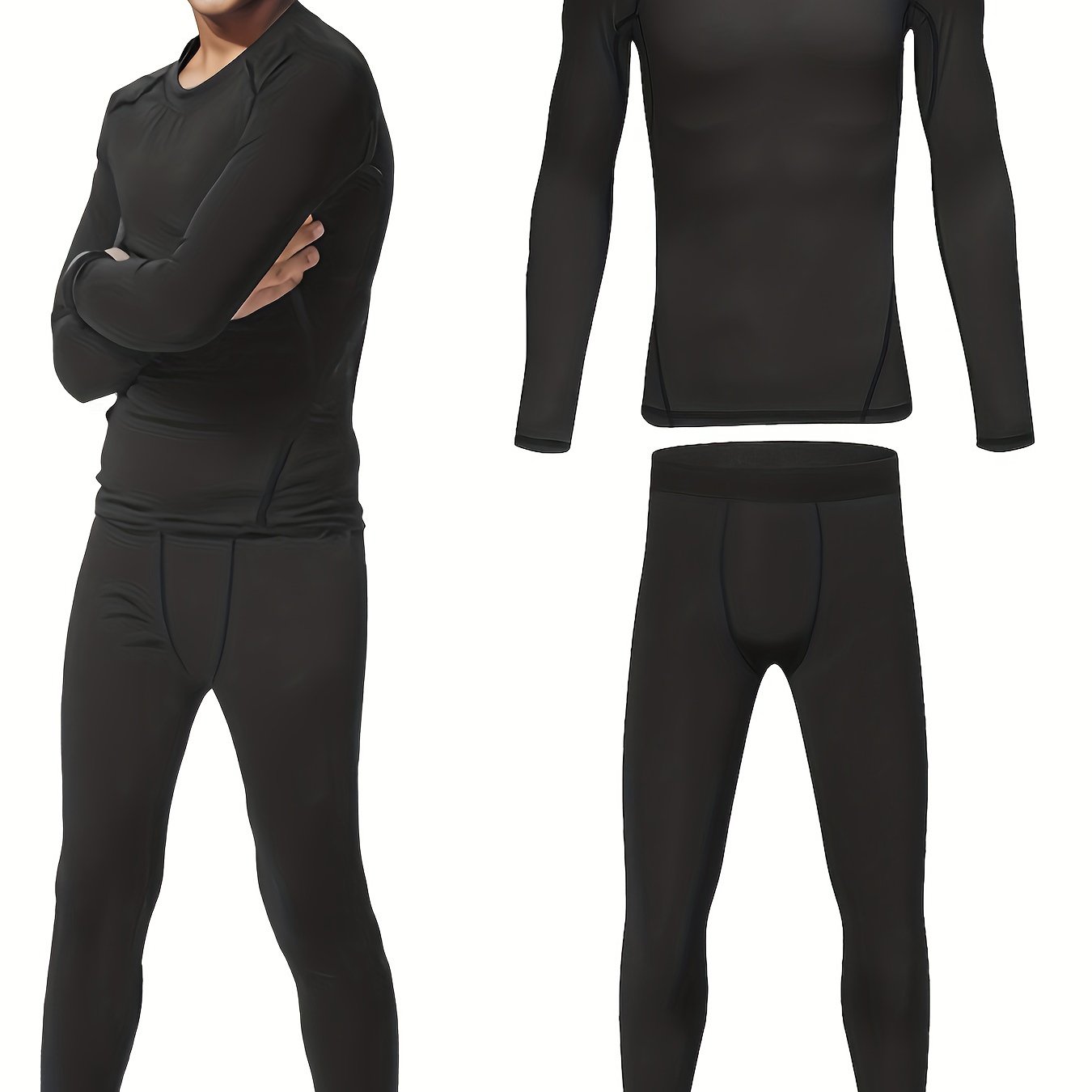 2pcs Kids Compression Thermal Set Long Sleeve Crew Neck Pullover Matching Pants