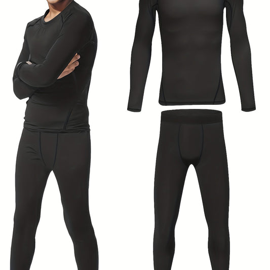 2pcs Kids Compression Thermal Set Long Sleeve Crew Neck Pullover Matching Pants